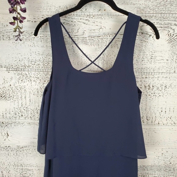 H By Bordeaux Layered Sleeveless Navy Blue Chiffon Cocktail Evening Dress Small - Picture 3 of 9